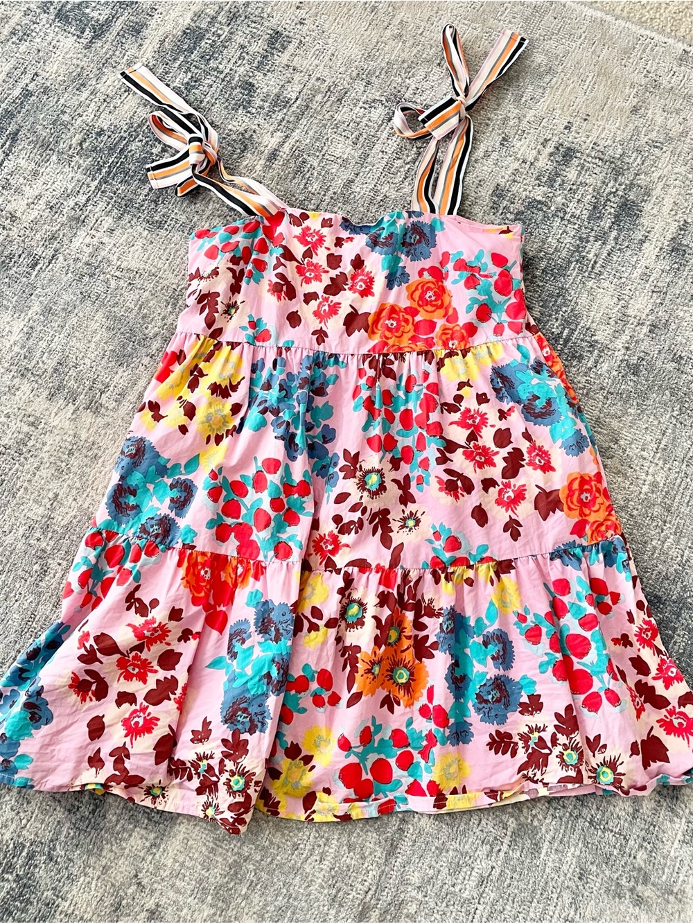 Peter Som for Anthropologie Size M Flouncy Floral Mini Dress Pink Shoulder Tie - Picture 5 of 13